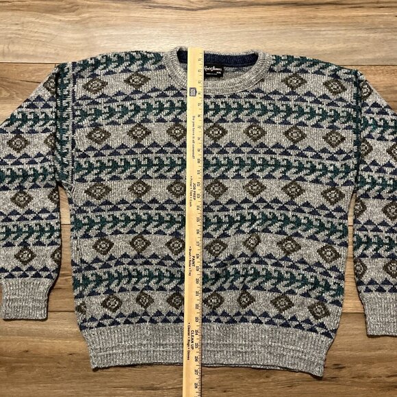 Men's VTG Reed St James Knit Sweater 2XL Gray USA Made Geometric Retro Grandpa - Picture 6 of 7